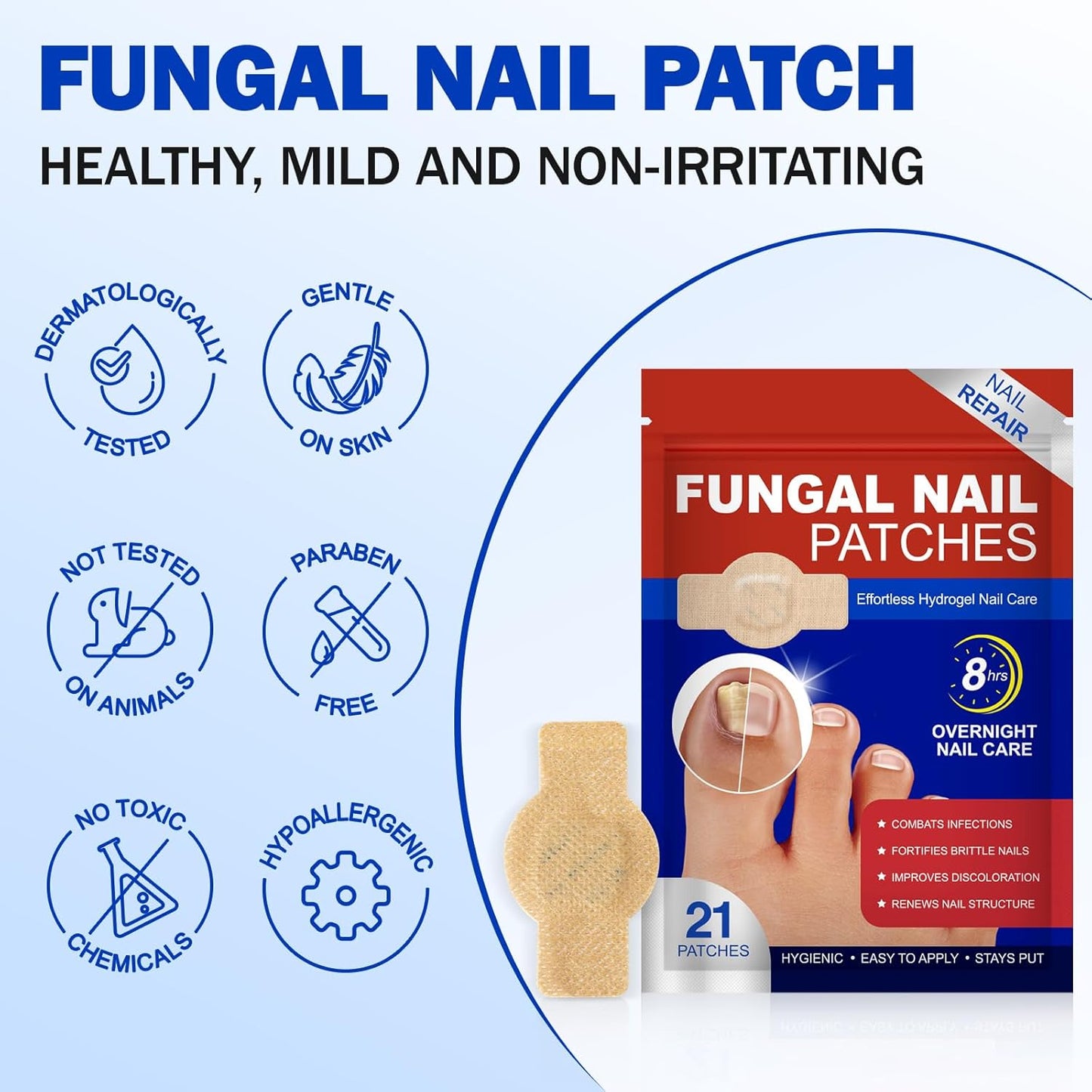 Nail Patches for Toenail Repair – 42PCS Overnight Nail Support for Damaged
